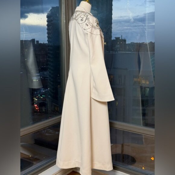 🆕 SIMKHAI 🧿 NWOT Odetta Crystal Embellished Cream Long Sleeve Midi Dress, Sz 8 - Picture 8 of 16